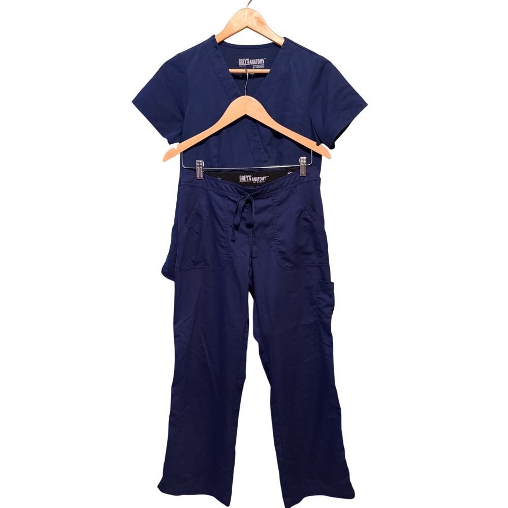 Greys Anatomy by Barco Womens Navy Blue Scrub Set V-Neck‎ Top and Cargo Pants S